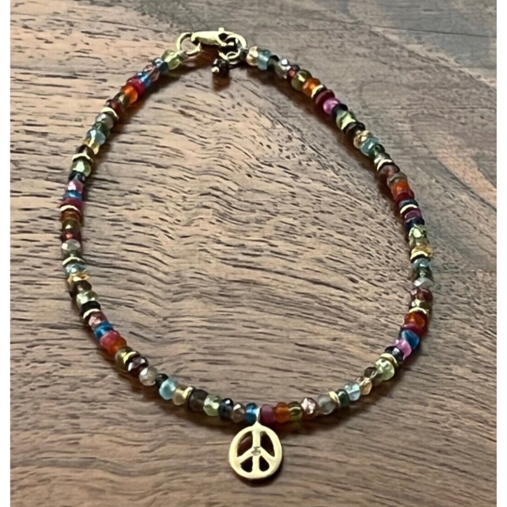 Rebecca Lankford Peace Sign Gold Diamond and Multi Gemstones